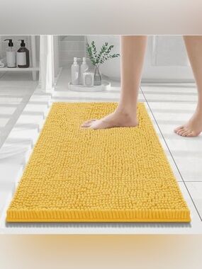 Yellow Chenille Bath Mat - Soft Absorbent Bathroom Rug